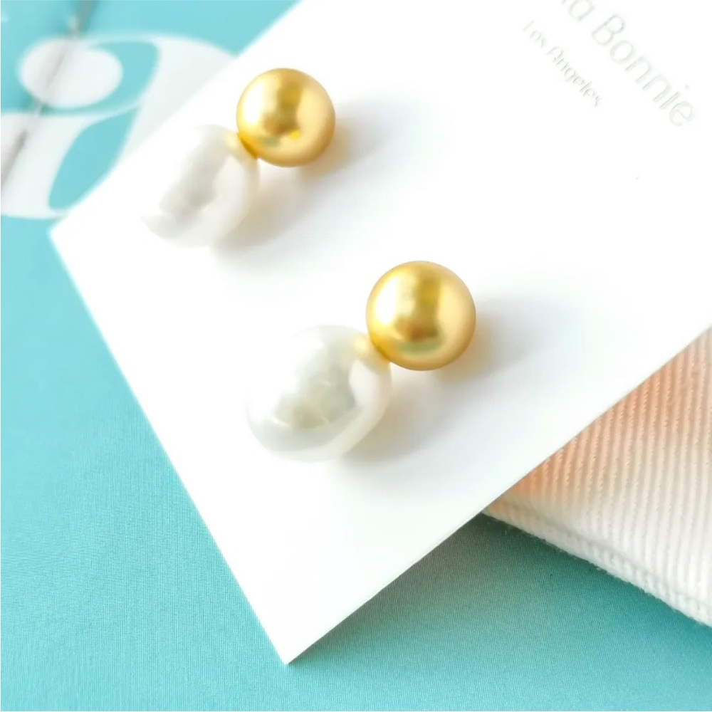NEW Alicia Bonnie Vera Earrings in White Freshwater Pearl 14k Gold - Picture 3 of 4